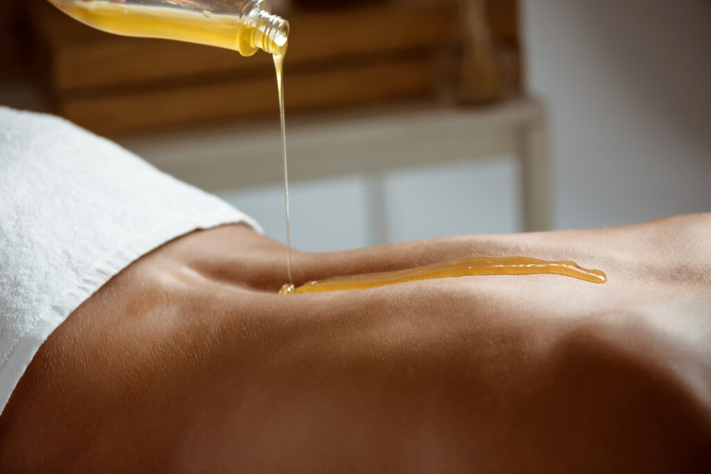 Diagram showing Olive Oil Abdominal Massage benefits for Gut Health & Weight Loss.